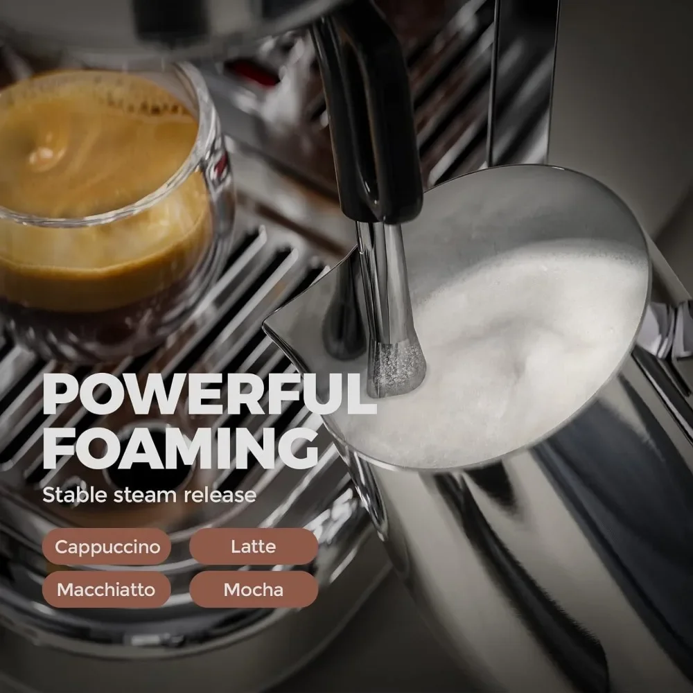Macchina per caffè espresso Pompa ad alta pressione per cappuccino da 20 bar con macinacaffè Barista/schiuma per latte in acciaio inossidabile