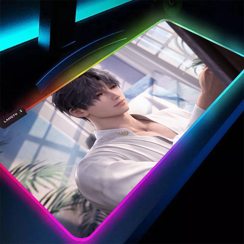 Alfombrilla de ratón para Gamer, alfombrilla para teclado LED PC Love And Deepspace Rafayel, alfombrilla para ratón de escritorio, Tapis de goma para Souris Gaming RGB, alfombrilla para ratón de Notbook