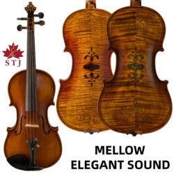 STJ  4/4 violin Inlay nice shell back Strad style European spruce wood Fiddle mellow and elegant sound violin case bow