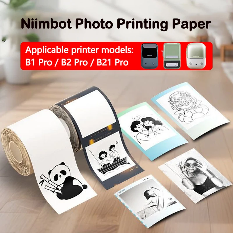 Niimbot B1 Pro/B2 Pro/B21 Pro Photo Printing Paper Decorative Sticker with Adhesive Backing White Black Printing Thermal Paper