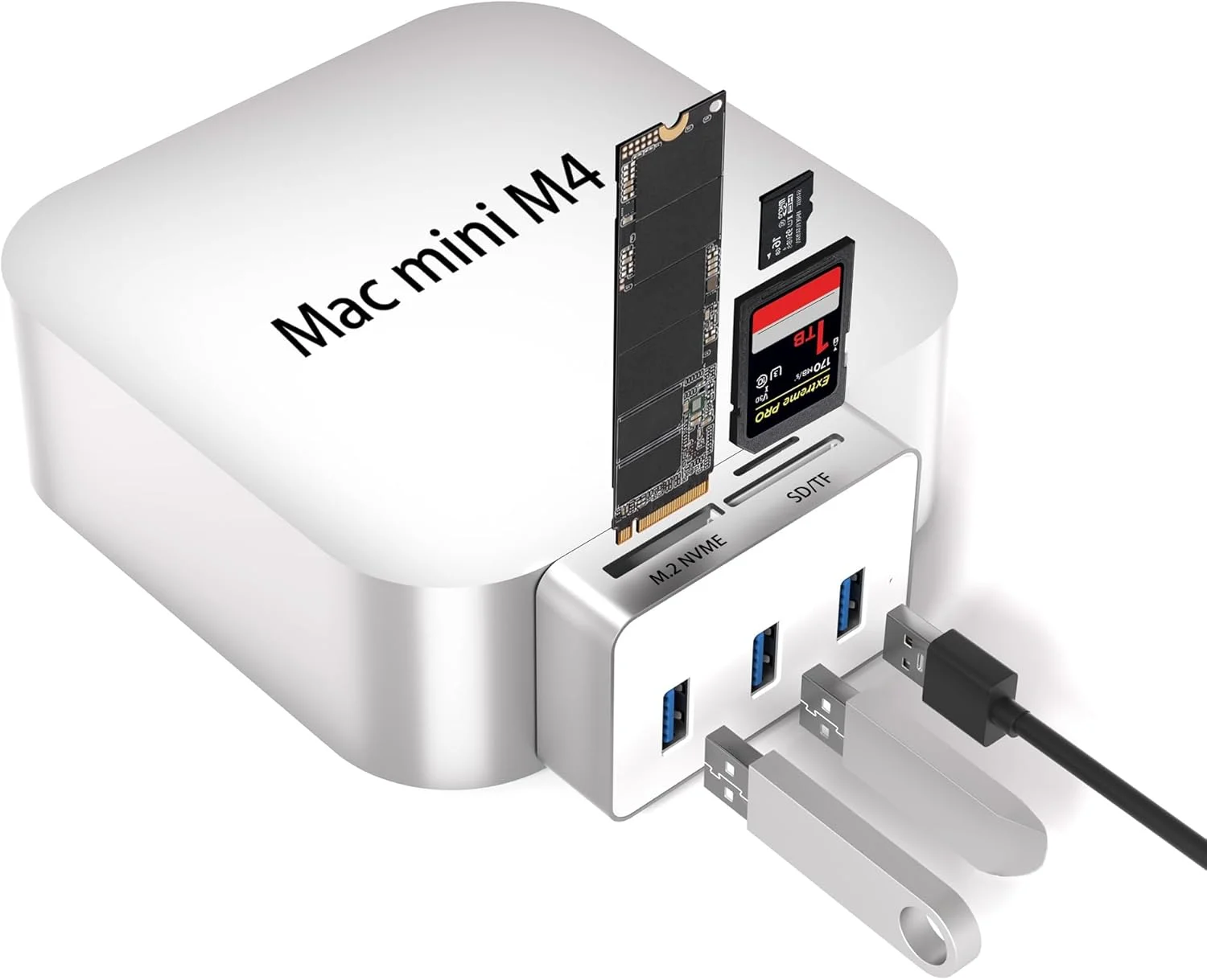 

USB C Hub for Mac mini M4/M4 Pro with M.2 Nvme SSD Enclosure 6 in 1 Mac mini M4 Dock with 3*5Gbps USB 3.0 SD/TF Car Slot