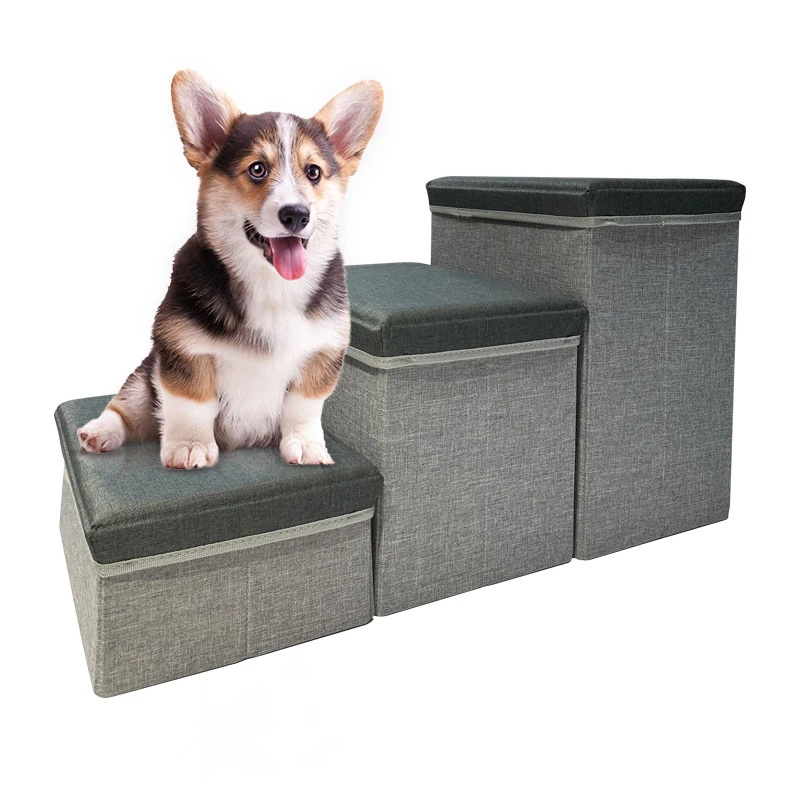 Three-story dog stairs with storage foldable dog steps dog non-slip pet stairs high bed or sofa
