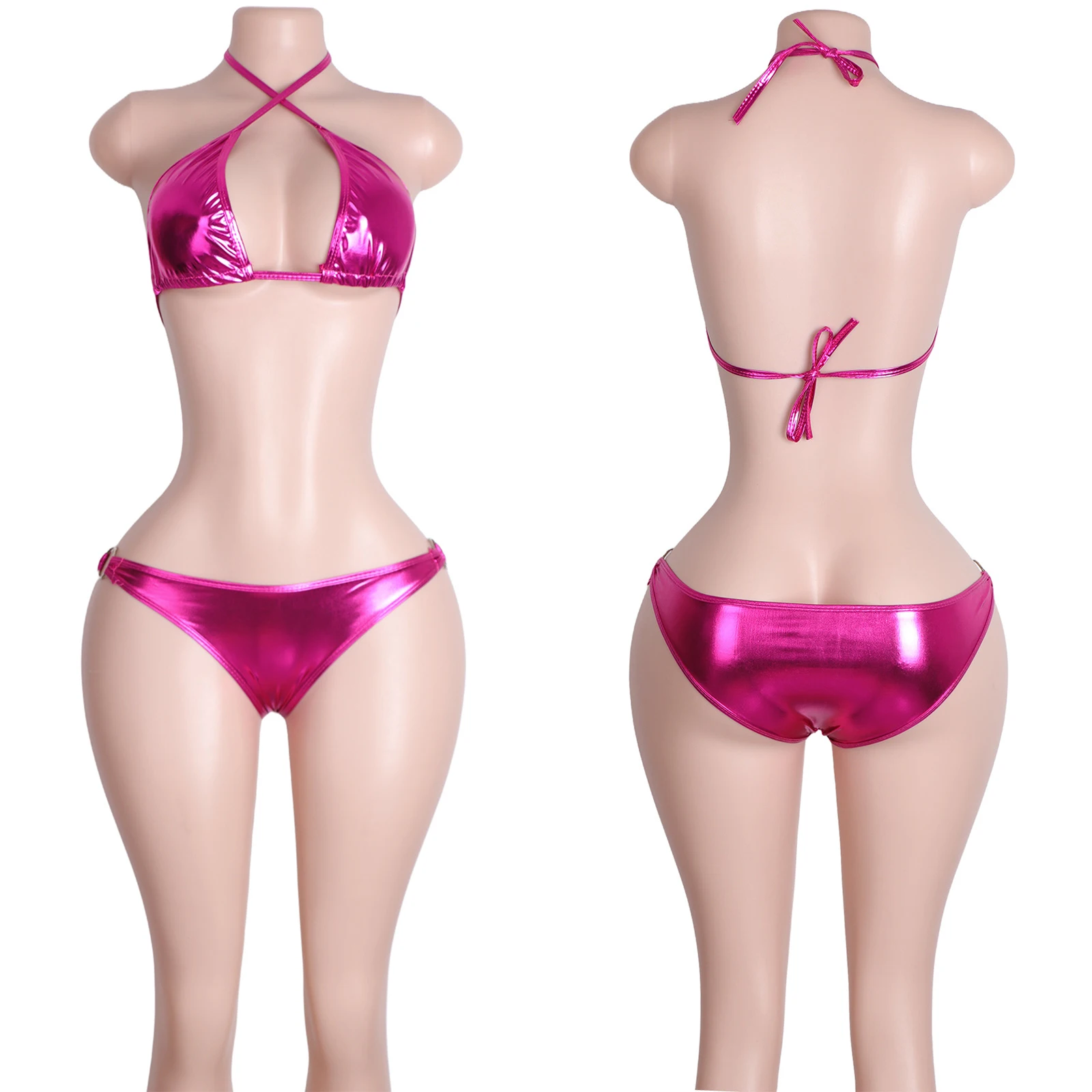 Conjunto de 2 piezas de lencería de charol con cordones, atuendo exótico para bailarinas, ropa de actuación, ropa de club, bodysuits con pedrería