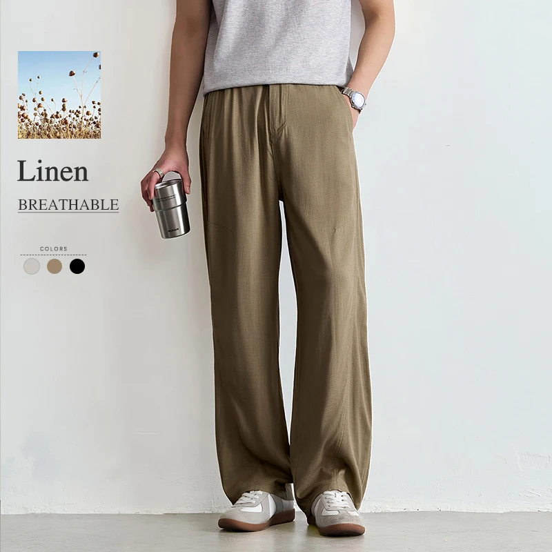

Baggy Summer Thin Men's Casual Pants Linen Blend Fashion Drawstring Sweatpants Breathable Comfort Soft Loose Wide-leg Trousers