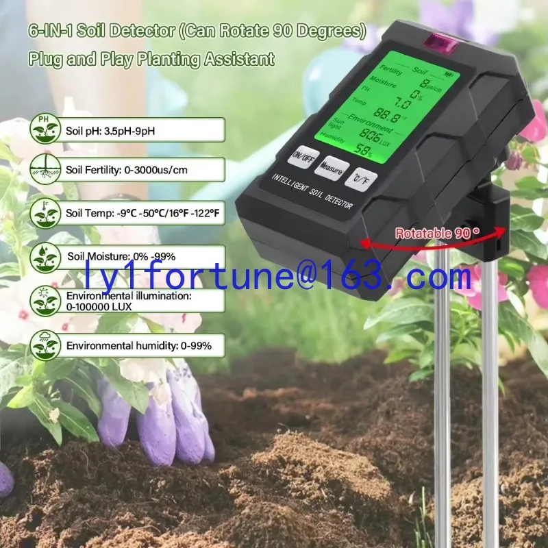 Soil detector six in one soil analyzer pH, acidity, alkalinity, fertility, humidity, temperature, light, garden, greenhouse