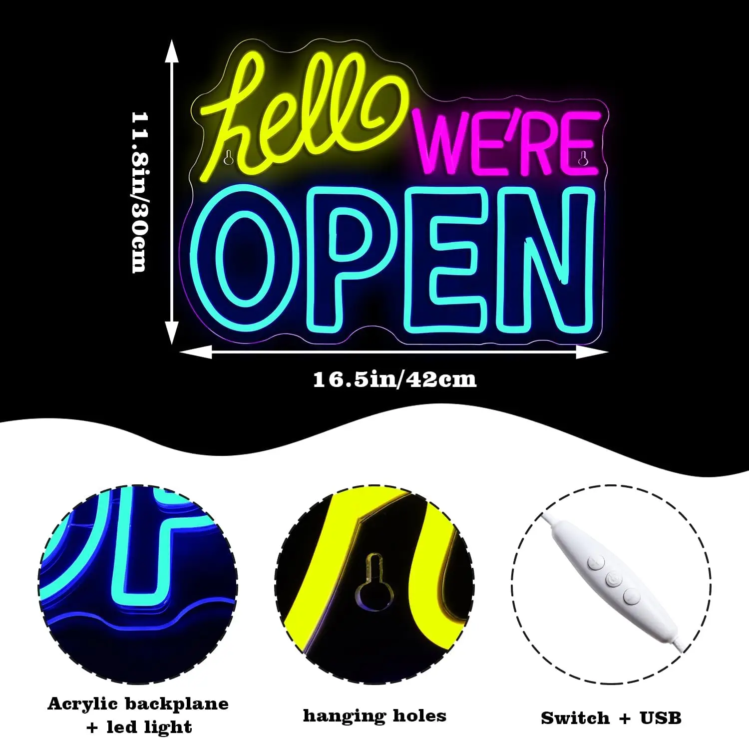 Hello We Are Open letrero de neón, señal de apertura Led, iluminación de tienda de negocios para decoración de habitación, Bar, cafetería, postre, lámpara de pared de bienvenida