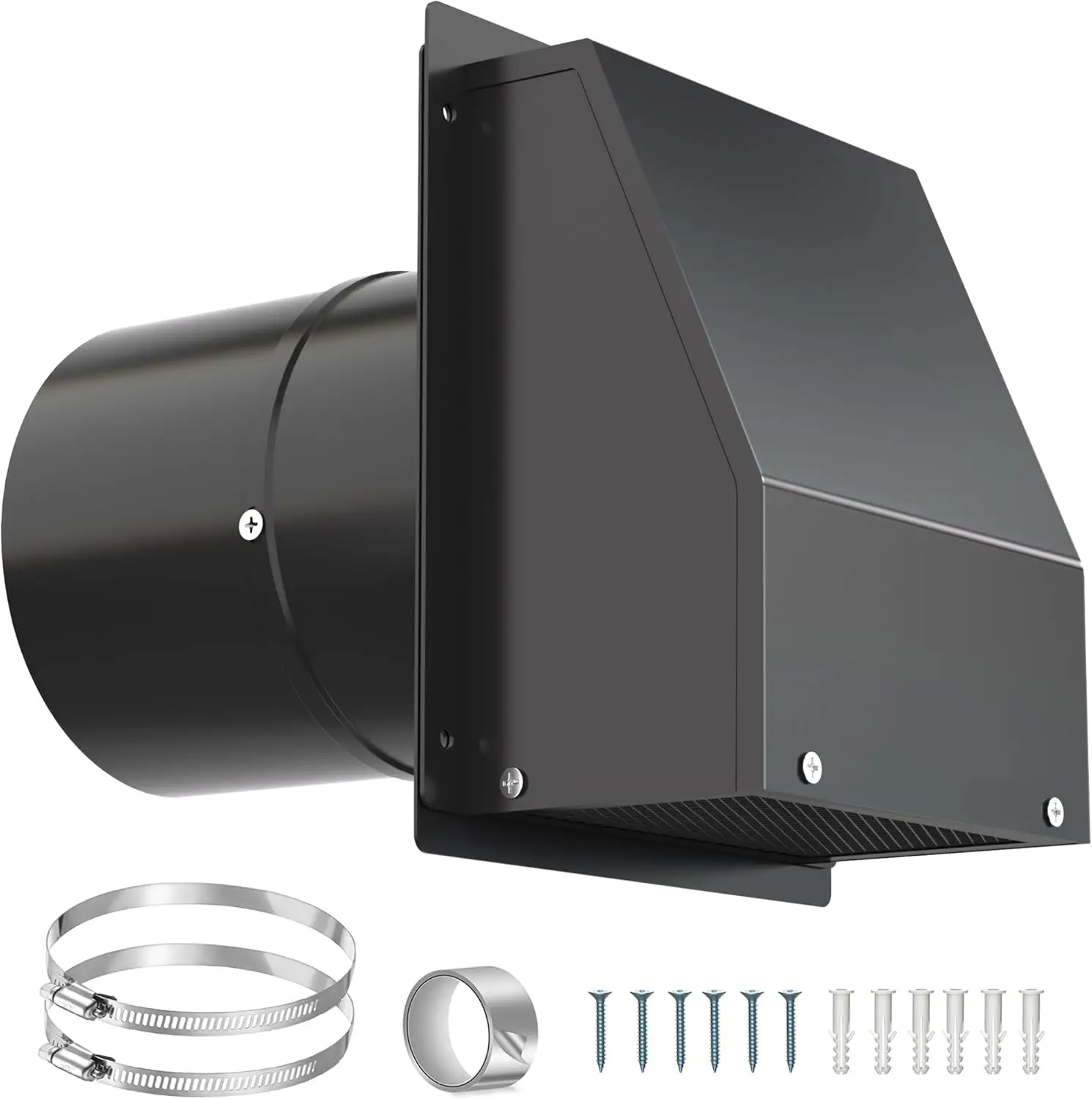 

6" Galvanized Steel Wall Vent Cover with Screen & Damper for Dryer, Range Hood, Kitchen Duct - Black