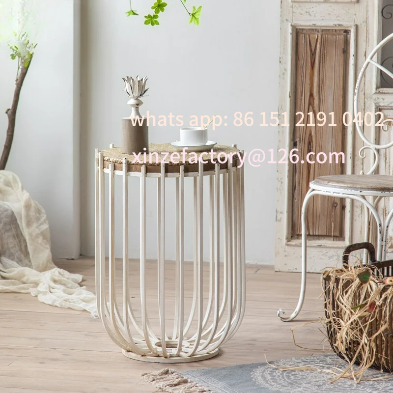 

Customizable round table wrought iron bamboo woven desktop cafe small coffee table home sofa side bed and breakfast round table