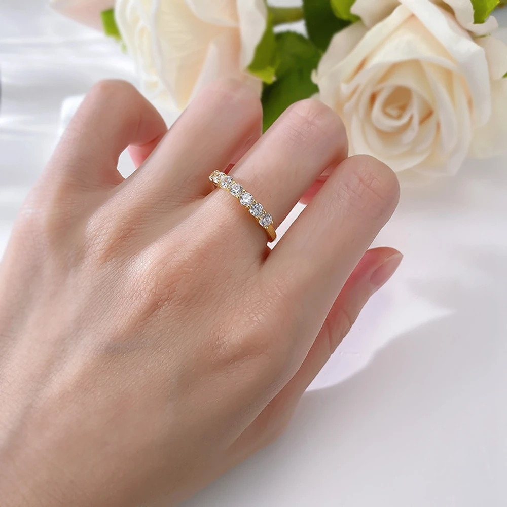 Vinregem Round Cut Lab Created Sapphire Gemstone 18K Gold Plated 925 Sterling Silver Ring For Women Wedding Jewelry Band Gifts