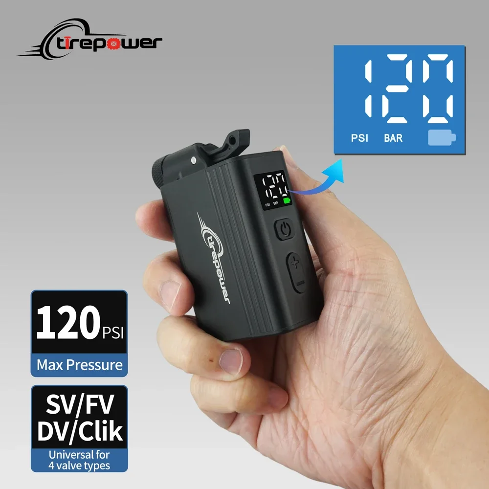

Ctrepower Electric Mini Portable Pump for Bike Cordless Tire Inflator 120PSI Dual 480mAh Battery with Display Fast Charging