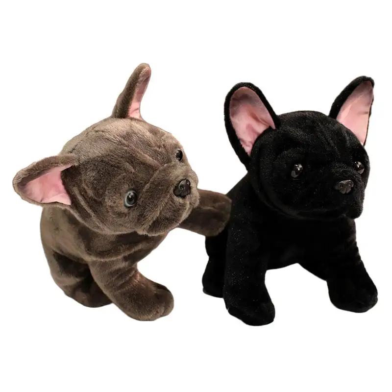 

28cm Stuffed Squatting Bulldog Doll Plush Toy Stuffed Grey Black Simulation Animal Dog Puppy Pluhie Cute Gift