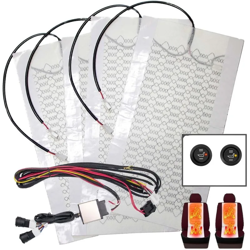 

New Universal Car Seat Heater Kit Built-in DC12V 25W Carbon Fiber Heating Pads 530mm X 280mm Hi-Lo Round Switch for Car and Auto