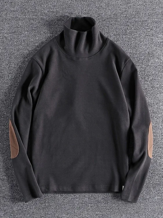 

American Sle Casual Men's irt Autumn Winter New Faion Color Elbow Patch Design Loose Base irt Polyester Fiber