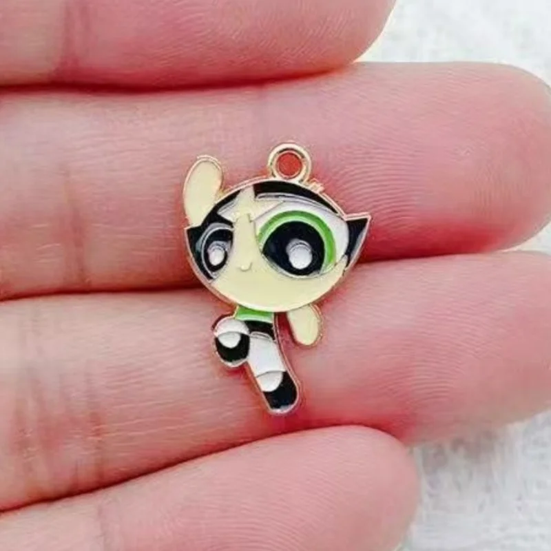 10pcs Alloy Oil-Dripping Cartoon Girl Pendant, DIY Jewelry Making Earrings Keychain Accessories view 2