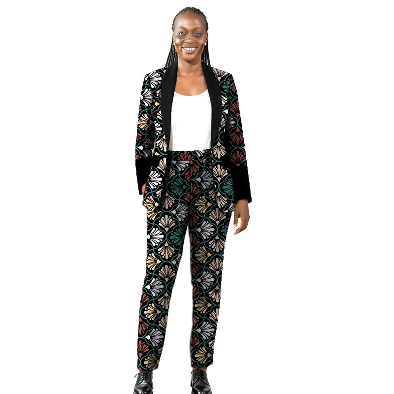 

African Couture Women's Suit Nigerian Fashion Female Patchwork Blazers+Pants Colorful Print Party Apparels
