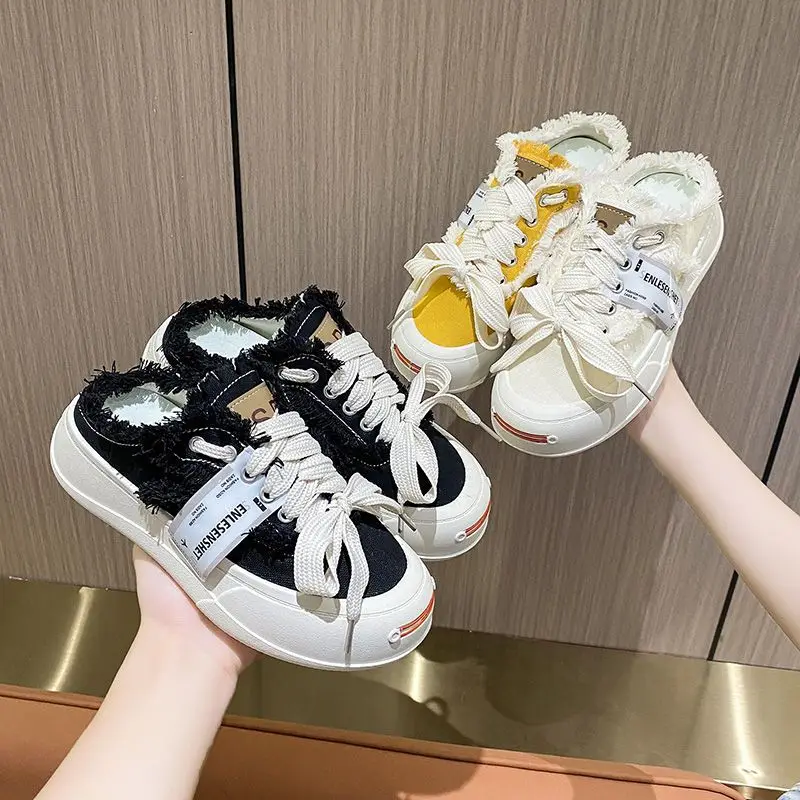 Women's Slippers And Ladies Sandals Mules Cute Canvas With Strap Slides Kawaii Shoes Korea Style Casual Premium But Cheap image 2