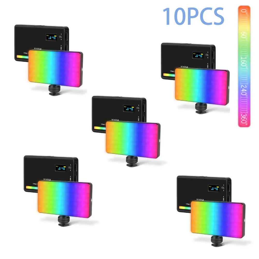 

10-Pack RGB Video Light Portable W140 RGB LED Video Light Kit CRI95 2500K-9000K Dimmable 20 Lighting Effects Cold Shoe Ball Mass