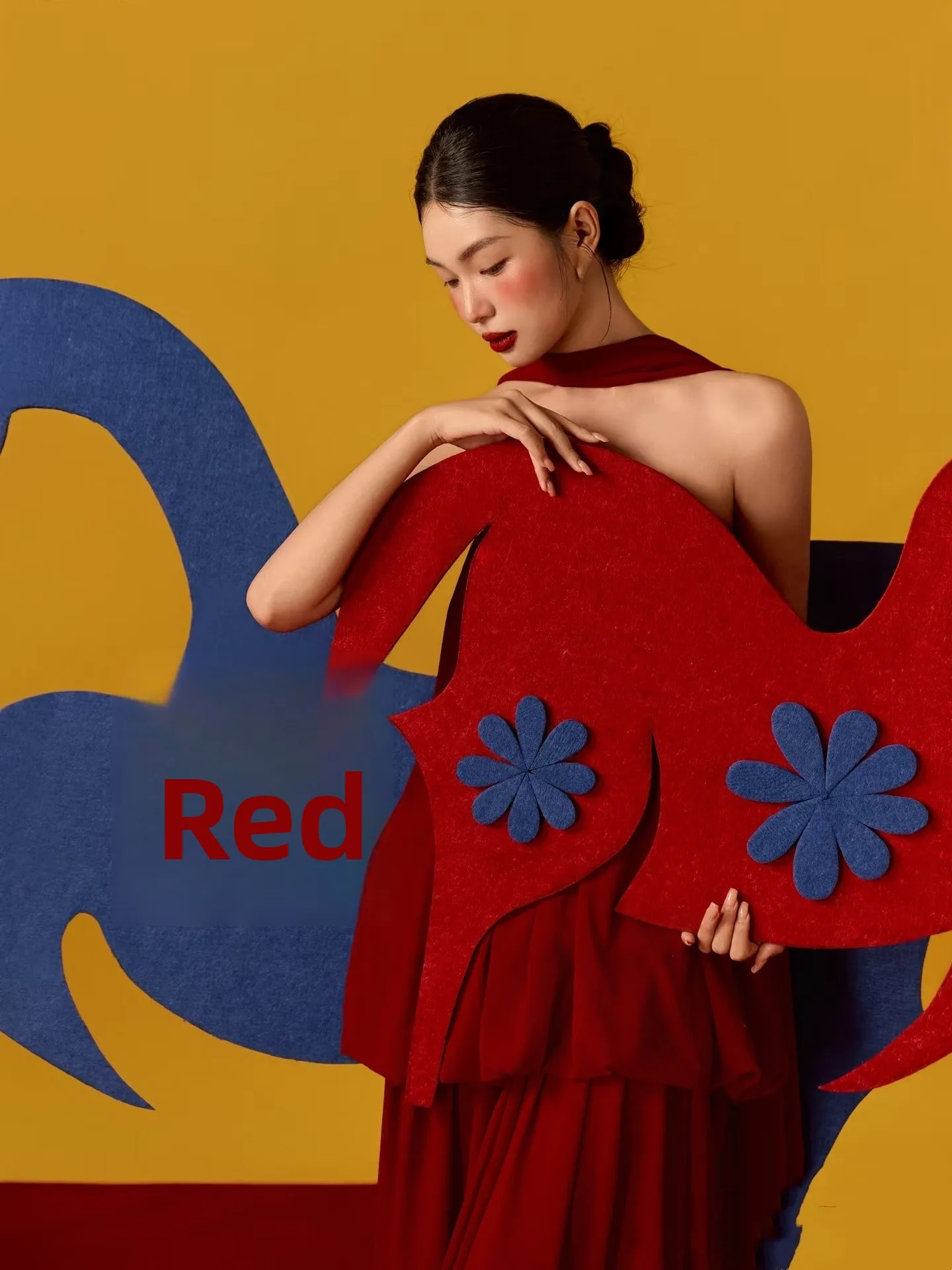 

Red Chinese Sle Women's Dr Photoaphy Studio High-End Sensation Carp Print New Year's Faion Ethnic Stage Costume