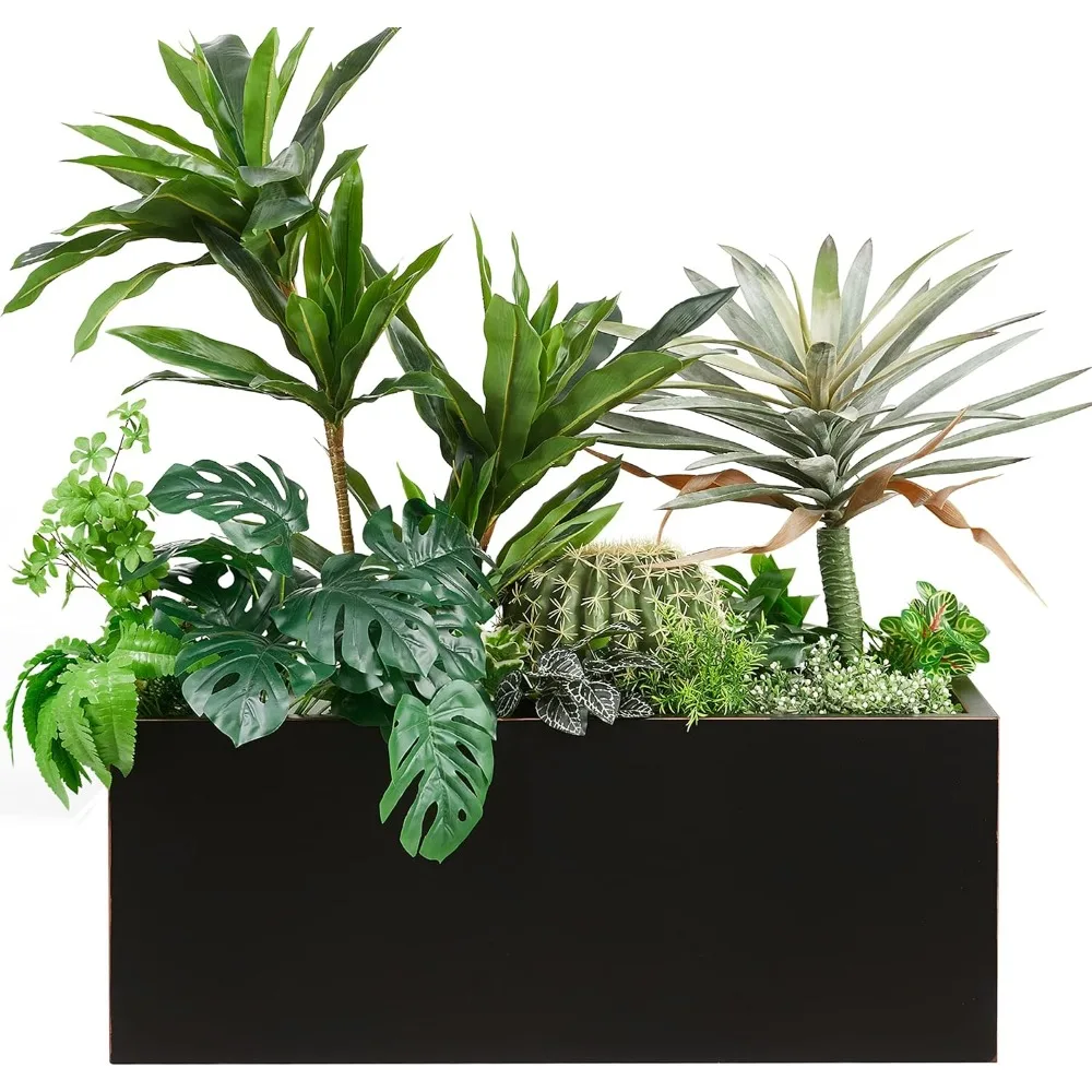 

Flowerpot, Metallic Heavy Long and Large Outdoor/Indoor Planter, Rectangular Trough Planter Box, 38” Lx15” Wx15” H, Flowerpot