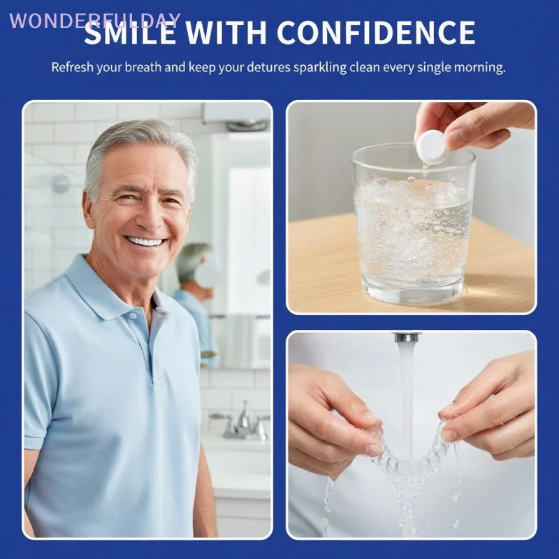 New  Denture Cleaning Tablets Teeth Brightening Freshen Breath Oral Care Stain Remover for False Teeth