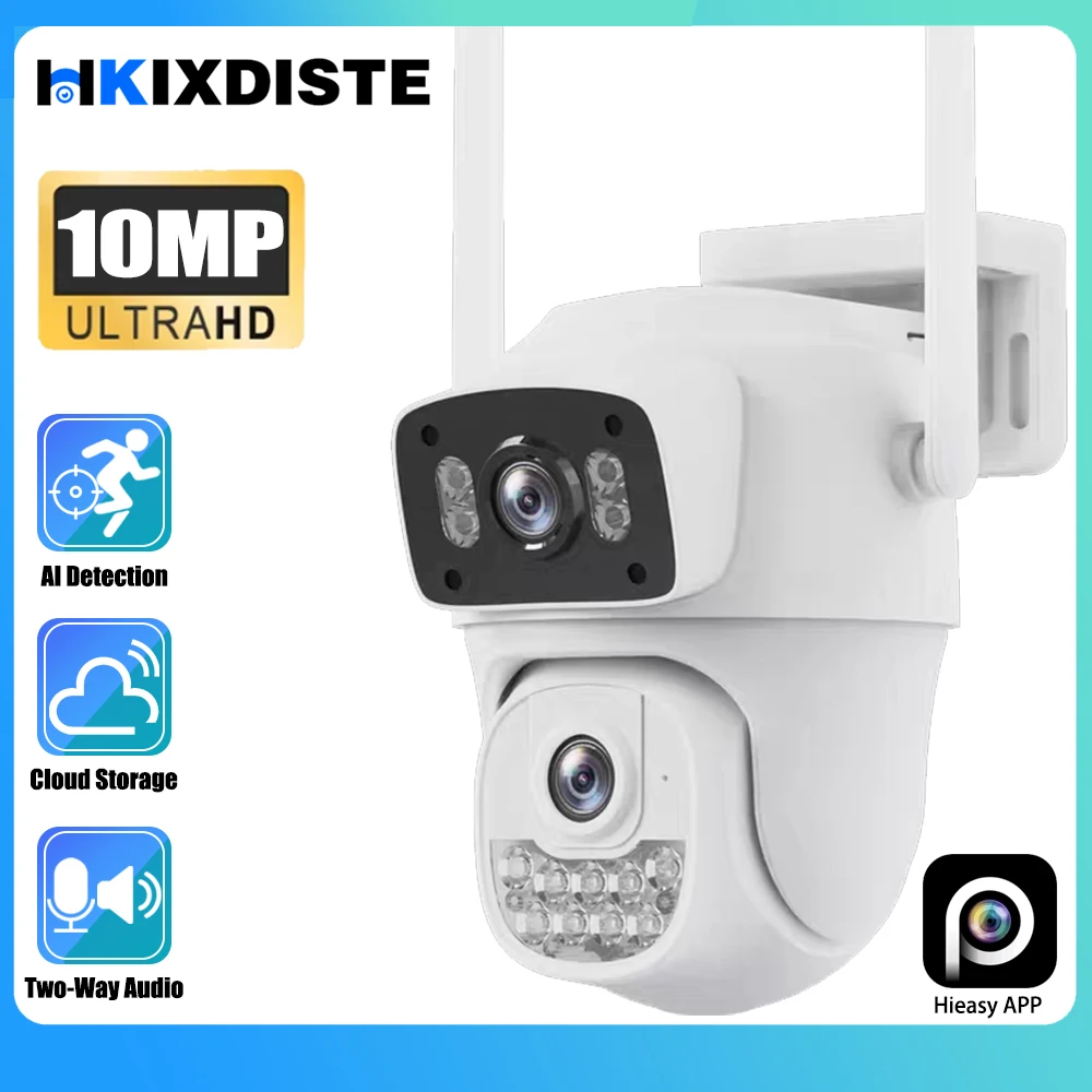

HKIXDISTE 10MP 5K PTZ двойной экран Wi-Fi IP-камера двустороннее аудио автоматическое отслеживание уличная камера видеонаблюдения HiEasy
