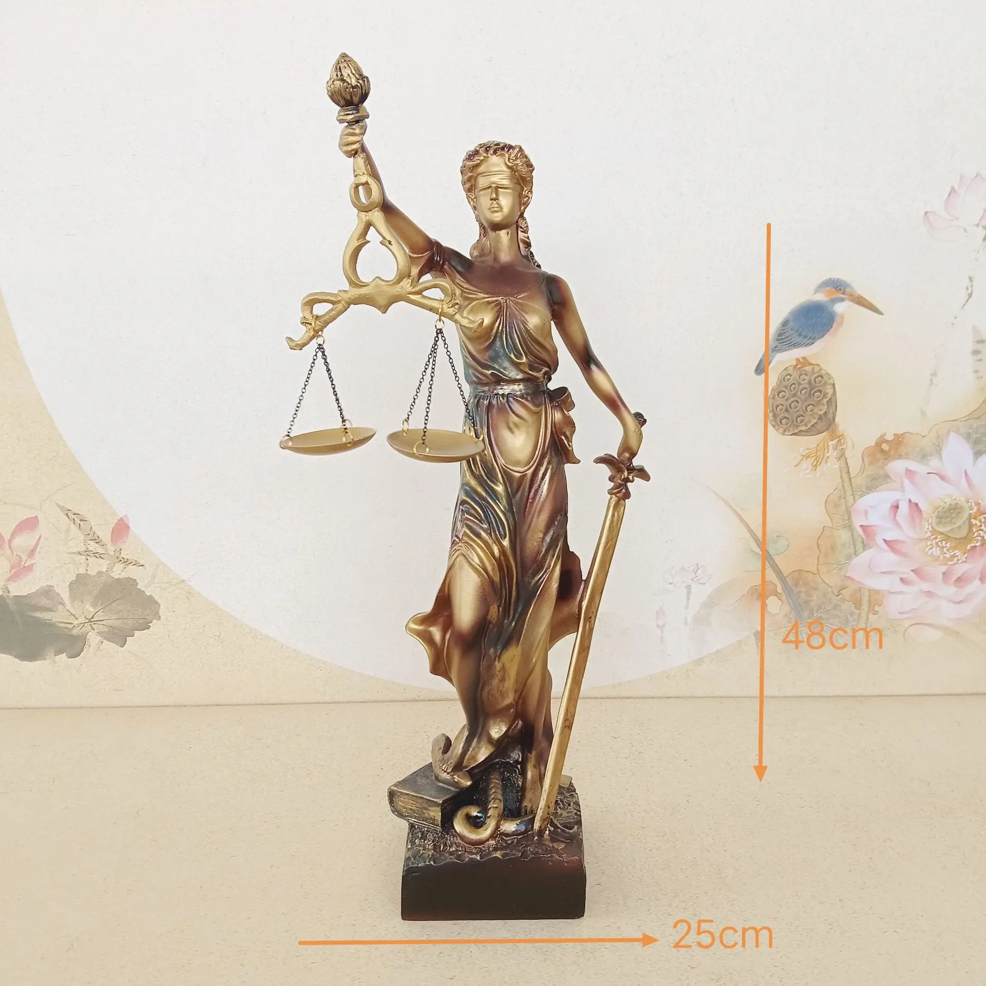 Resin Imitation Copper Goddess of Justice Statue Household Ornaments Law Office Retro Decoration Desk Ornaments European Artwork