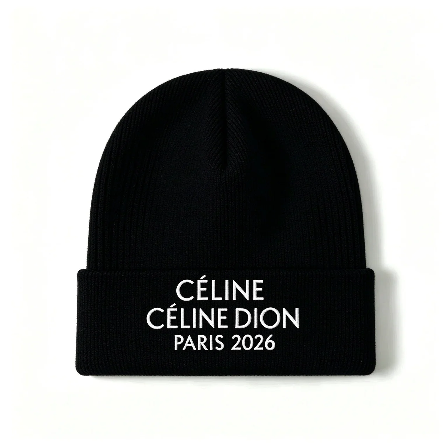 2026 New Celine Dion Paris 2026 Print Beanie Unisex Streetwear Winter Warm Ribbed Knitted Cuffed Hat Concert Fan Gift