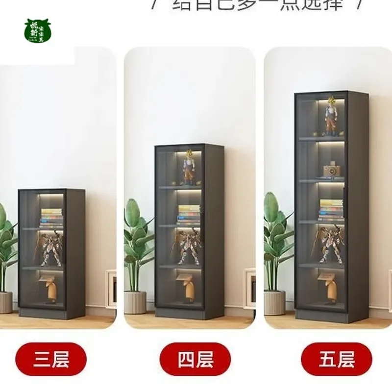Glass Door Bookcase Floor to Ceiling Display Cabinet with Lockers Dust Proof Storage Shelf for Living Room Home Office
