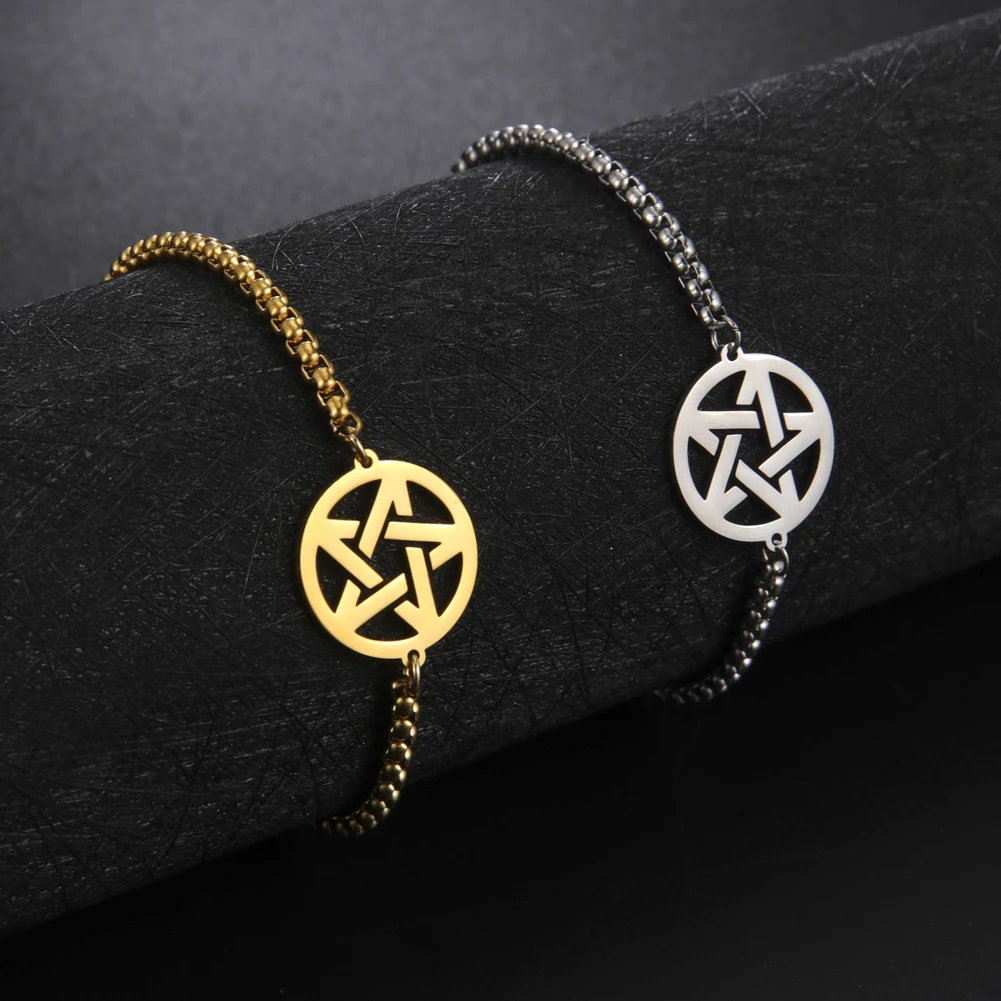 Hollow out Fault Pentagram Bracelet Stainless Steel Hollow out Pentagram Celtic Knot Bracelet Fashion Women's Jewelry Party Gift