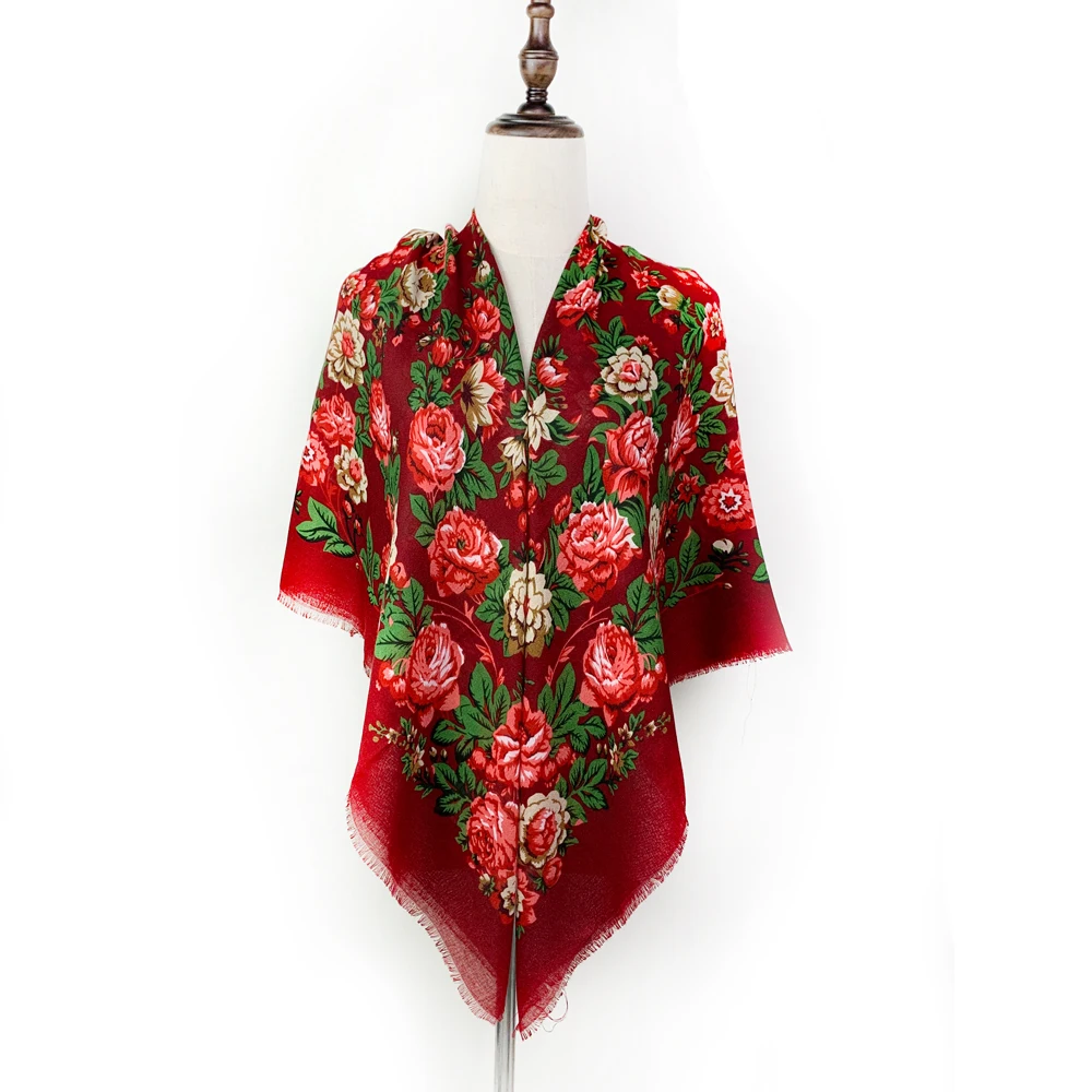 120*120cm Breathable Thin Russian Square Scarf Women Luxury Floral Print Bandana Shawl Foulard Femme Beach Stole Lady Wraps
