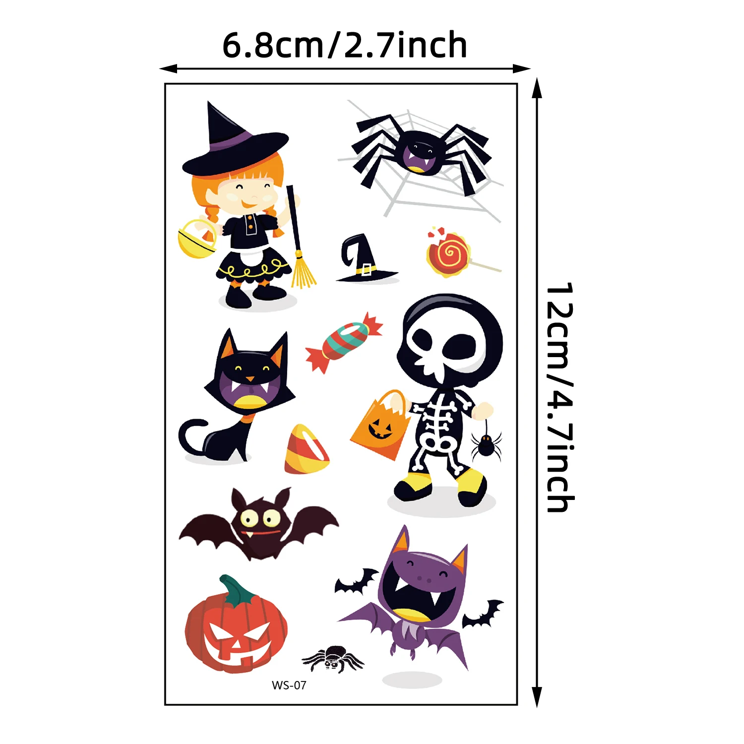 ملصقات وشم مؤقتة، 10 أوراق، تصميمات كرتونية للهالوين، شبح، قطة، ساحرة، مصاص دماء، قرع، خفاش، ملصقات فنية للجسم Fo