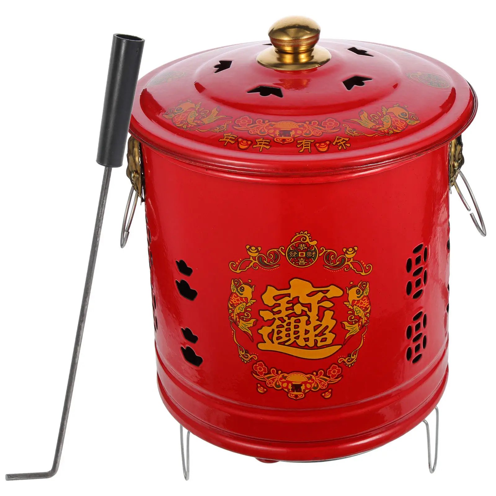 Enamel Burn Barrel for Yard Waste Paper Incinerator Bucket Lid Hole Design Sturdy Durable Outdoor Camping Hiking Use
