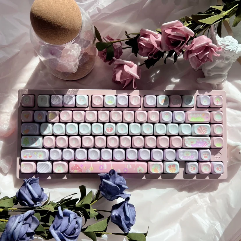 Sheep Keycap 142Key Moa Pbt Five Sided Thermal Sublimation Personality Creative Cute Round Mixed Color Pink Blue ISO Keycap