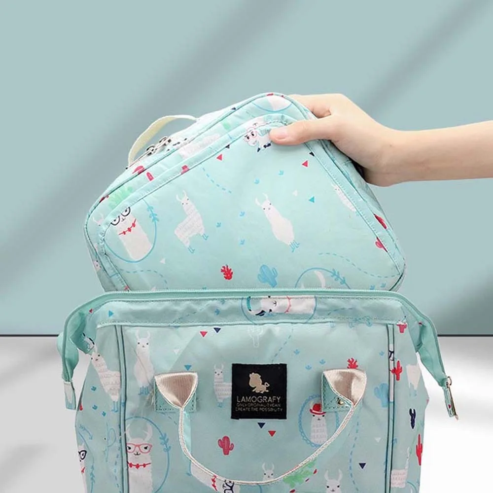 Bolsa de armazenamento de fraldas macia, 2 tamanhos, grande capacidade, nylon, organizador de transporte de mamãe, impresso, grosso, carrinho de bebê, bolsa suspensa ao ar livre