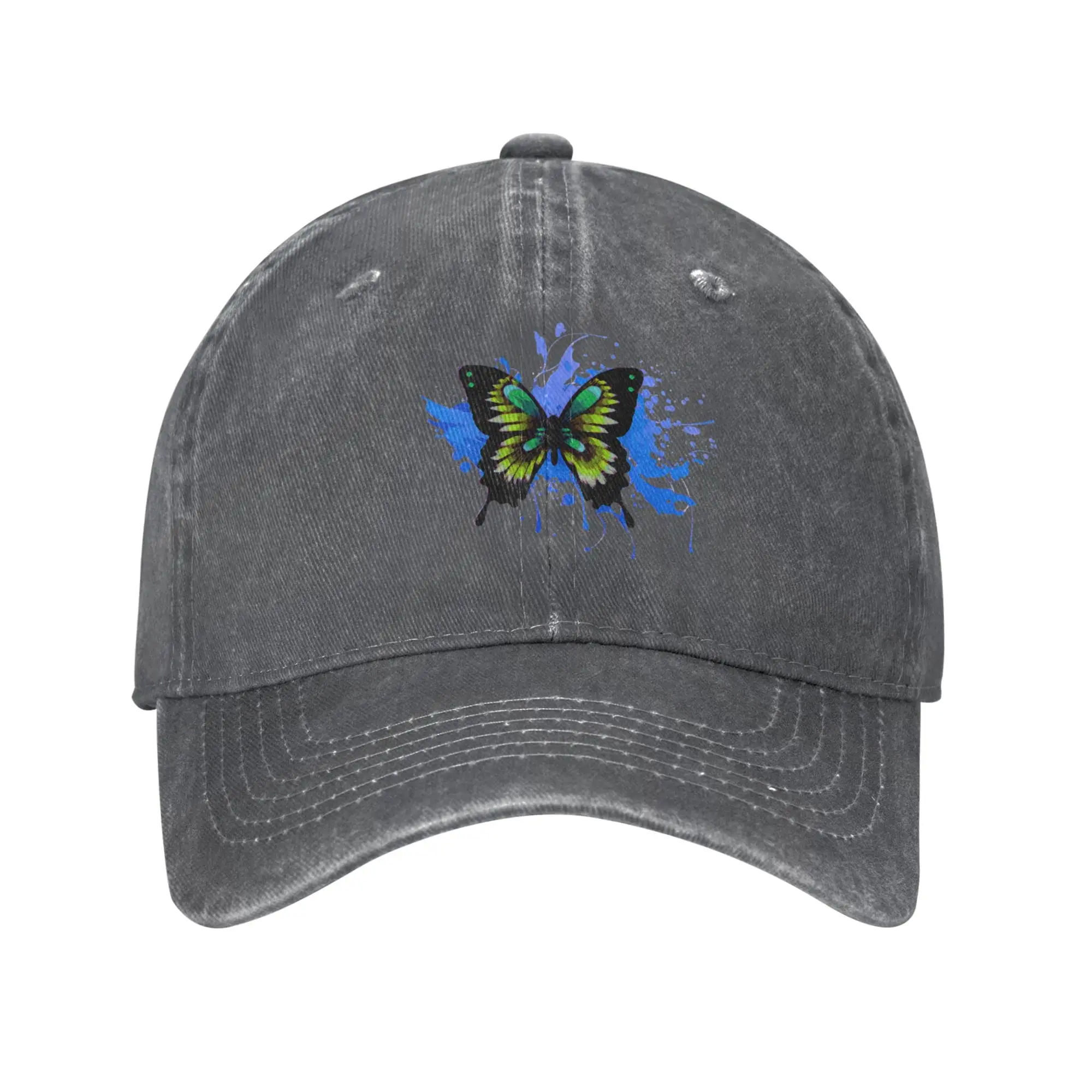 Blue Butterfly Baseball Cowboy Cap Adjustable Unisex Adult Vintage Cotton Hats for Women Men Outdoor Sport Denim Dad Hat