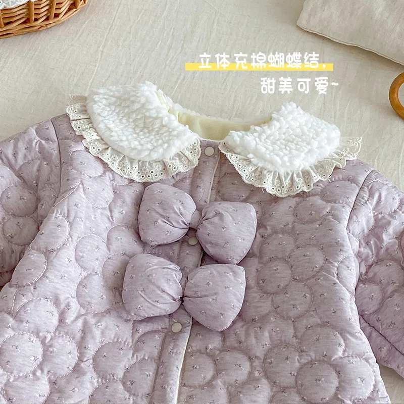 Baby Floral Jumpsuit 2025 New Winter Baby Korean Version Cotton Clip Super Cute Crawling Clothes for Newborns Winter Clothes