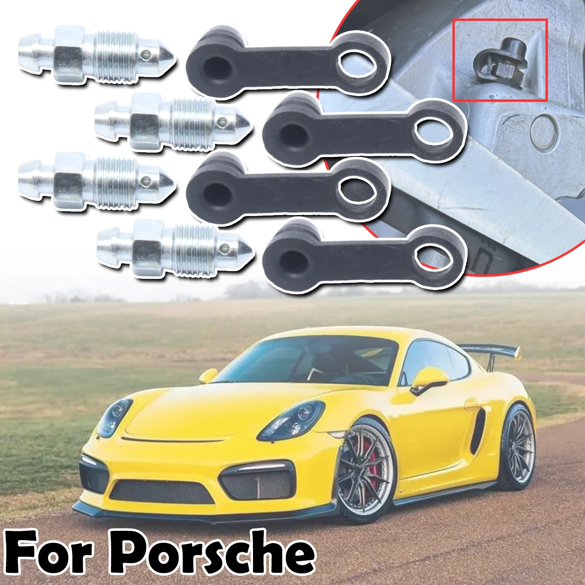 

For Porsche 911 Boxster 987Cayman 981 Rear Bleeder Valves and Rubber Dust Caps Left Right Caliper Bleed Nipple Screw Repair Kit