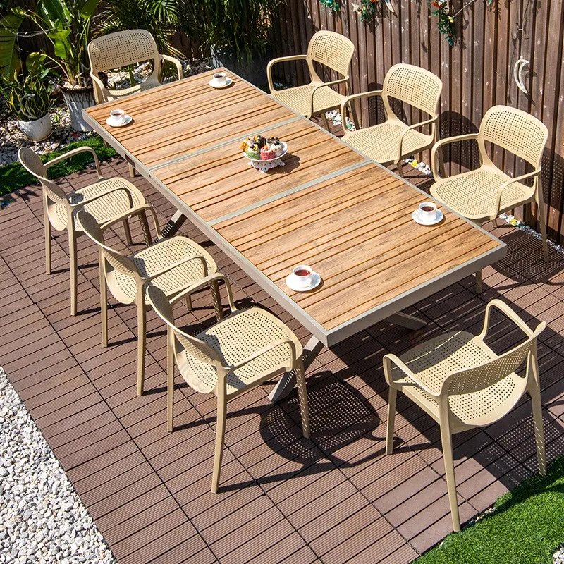 Outdoor tables and chairs plastic wood courtyard garden leisure anti-corrosion dining table and chair combination balcony open-a