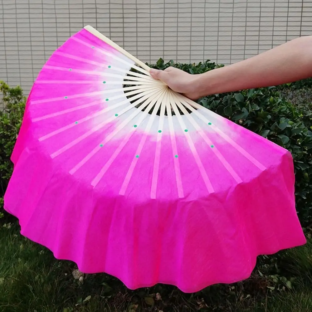 

40cm Silk Fans Belly Chinese Short Bellydance Fan Rayon Silk Fans for Women Gradient Color Long Silk Fans Half Circle Silk Fans