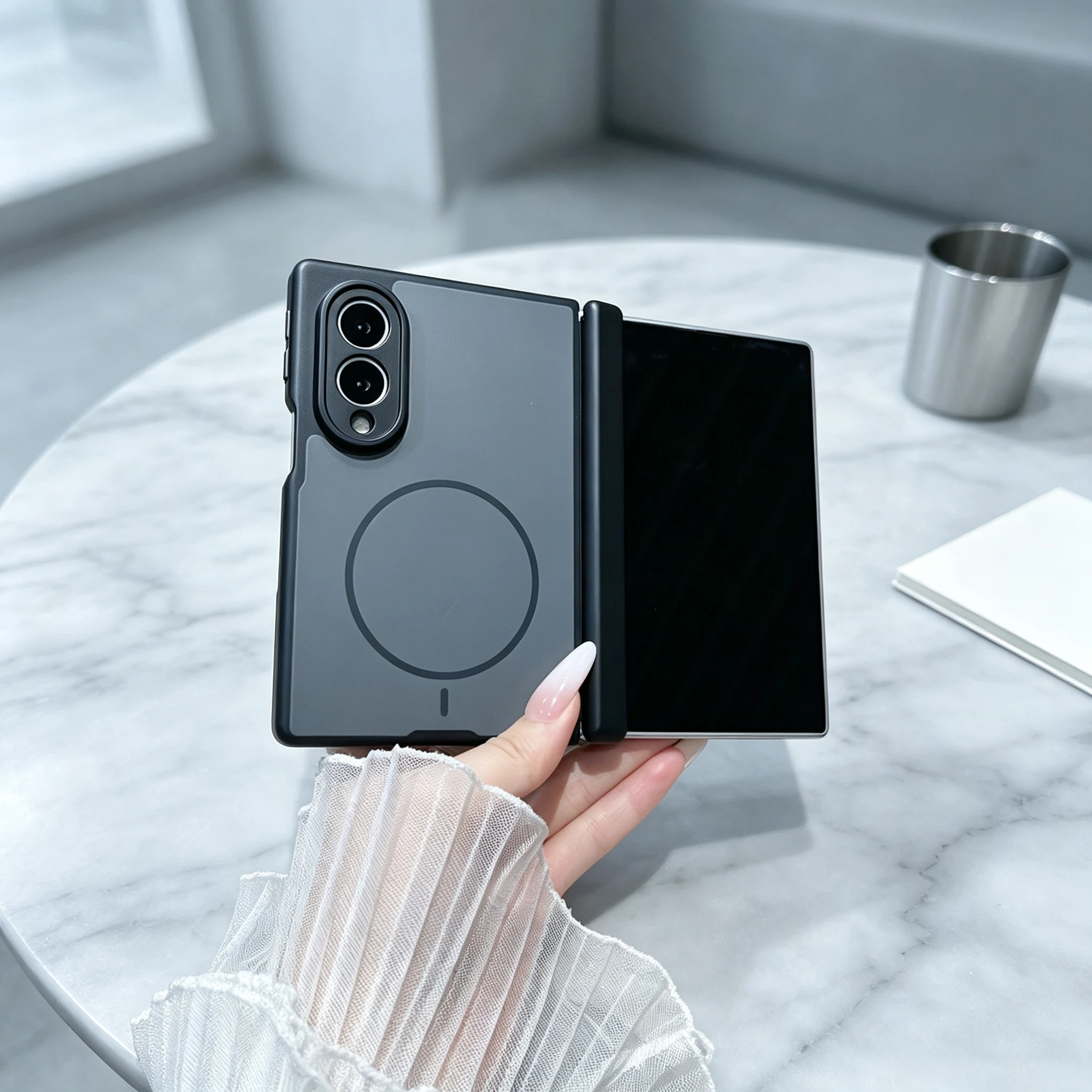 Für Samsung Galaxy Z Fold 8 Ultra Z Fold 8 7 6 5 Mattierte Hülle für Magsafe mit Scharnier, vollständiger Linsenschutz, stoßfeste, einfarbige Rückabdeckung