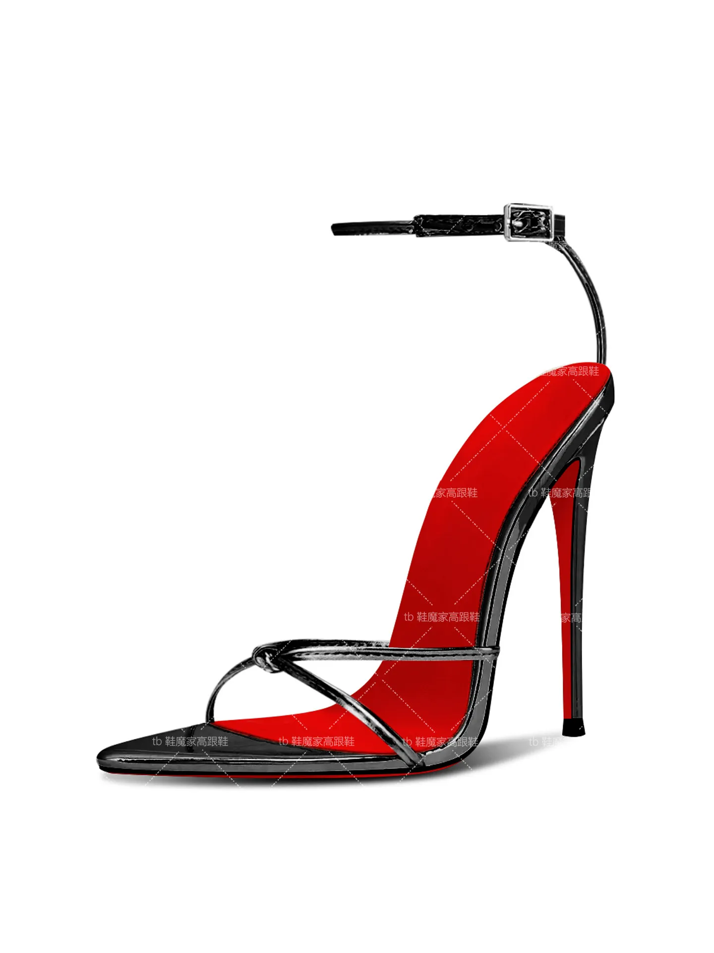

2026 Summer New Sexy One Button Fashion Sandals with Strap High Heels Women's Black Fashion Sandals