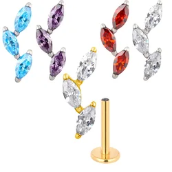 ASTM F136 Titanium EAR PIERC 3 Marquise Leaf Shape with CZ Top Cartilage Tragus Earrings Ear Helix Studs Tongue Piercing Jewelry