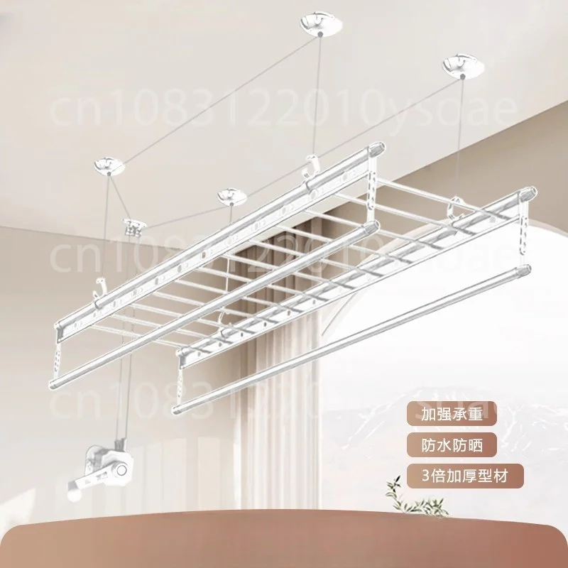 Four-rod Hand-crank Drying Rack, Black Manual Cooling Rack, Balcony Aluminum Alloy Lifting Drying Rod