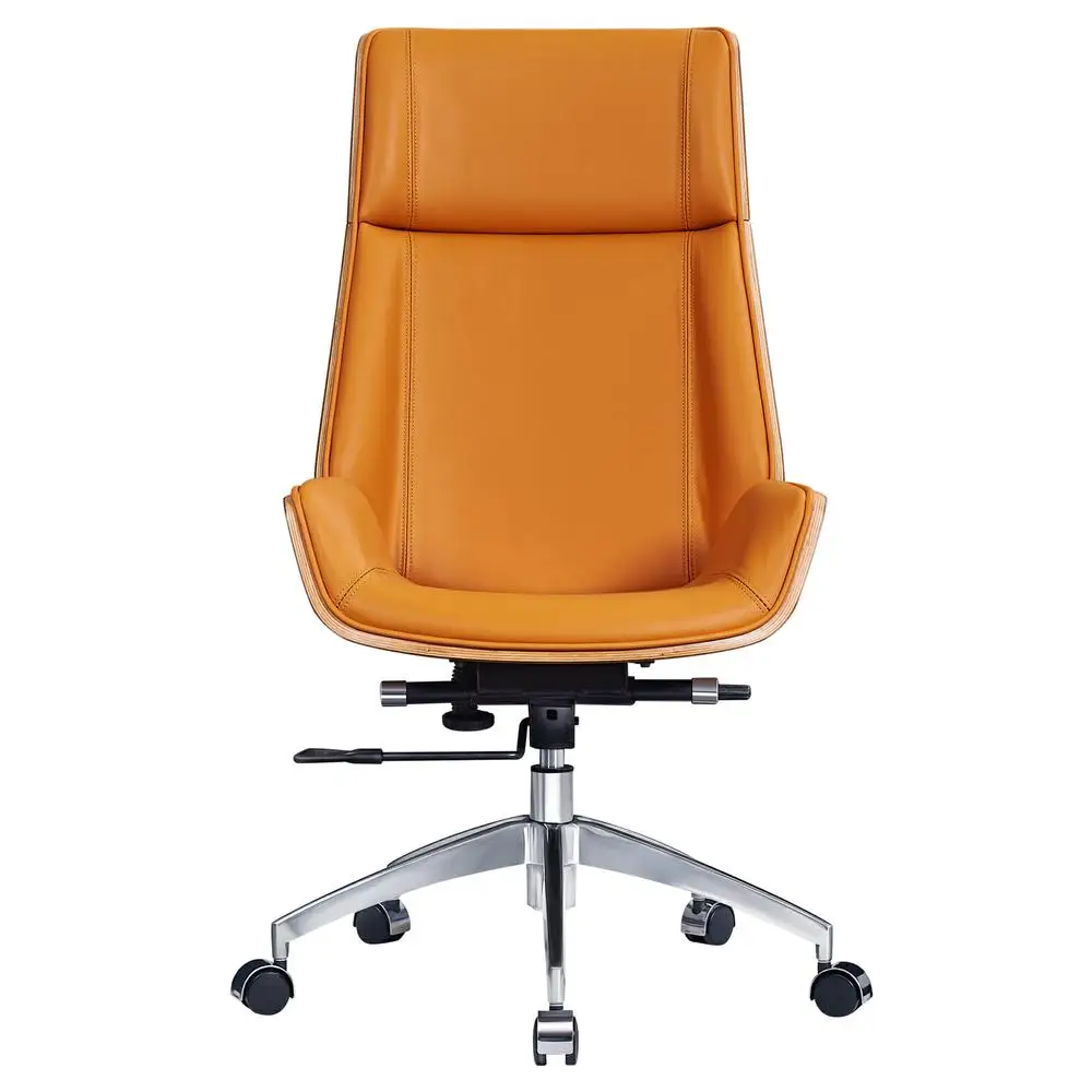 Orange Aniline Leather Ergonomic Office Chair Armless Chair Desk Chair Walnut Wood US Inventory