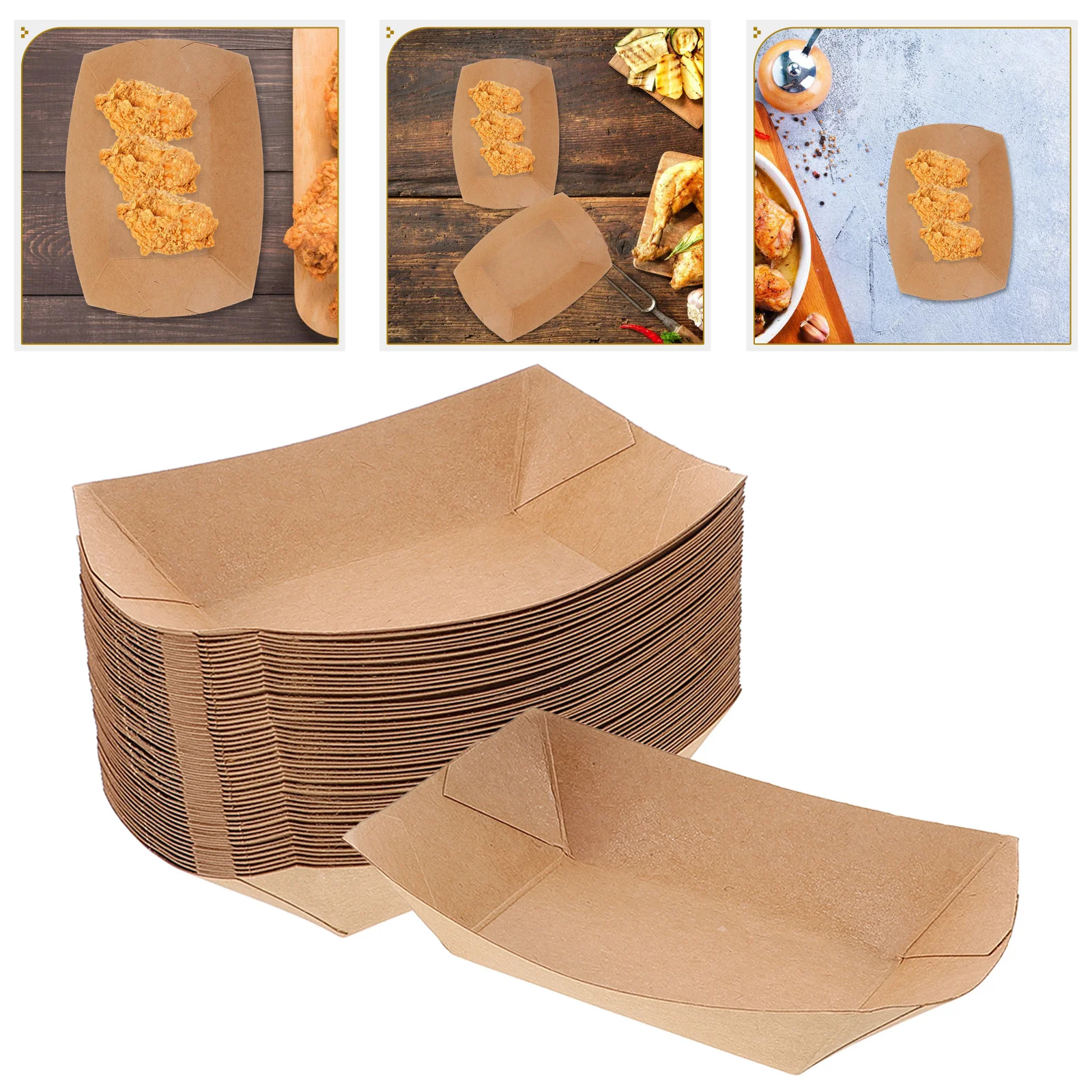 Bandejas desechables de papel Kraft para comida, 50 Uds., para aperitivos, patatas fritas, pollo frito, barbacoa, Catering, camiones de comida, bandejas para perritos calientes