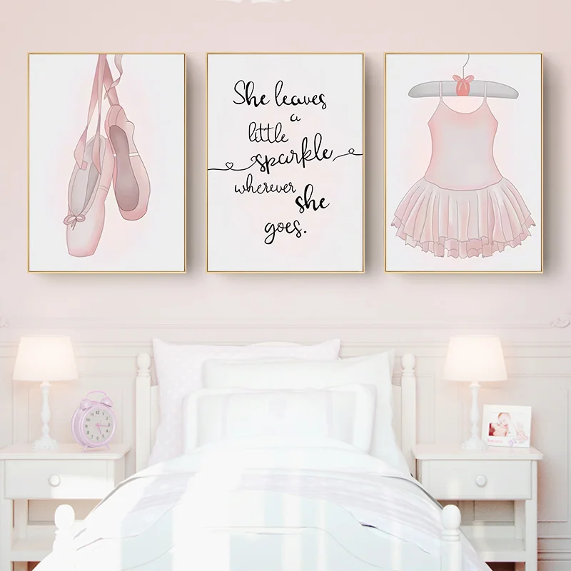 

A Modern Set of 3 Ballet Shoes Dress Wall Art Canvas Gift Painting Game Poster Home Decoration in The Living Room and Bedroom