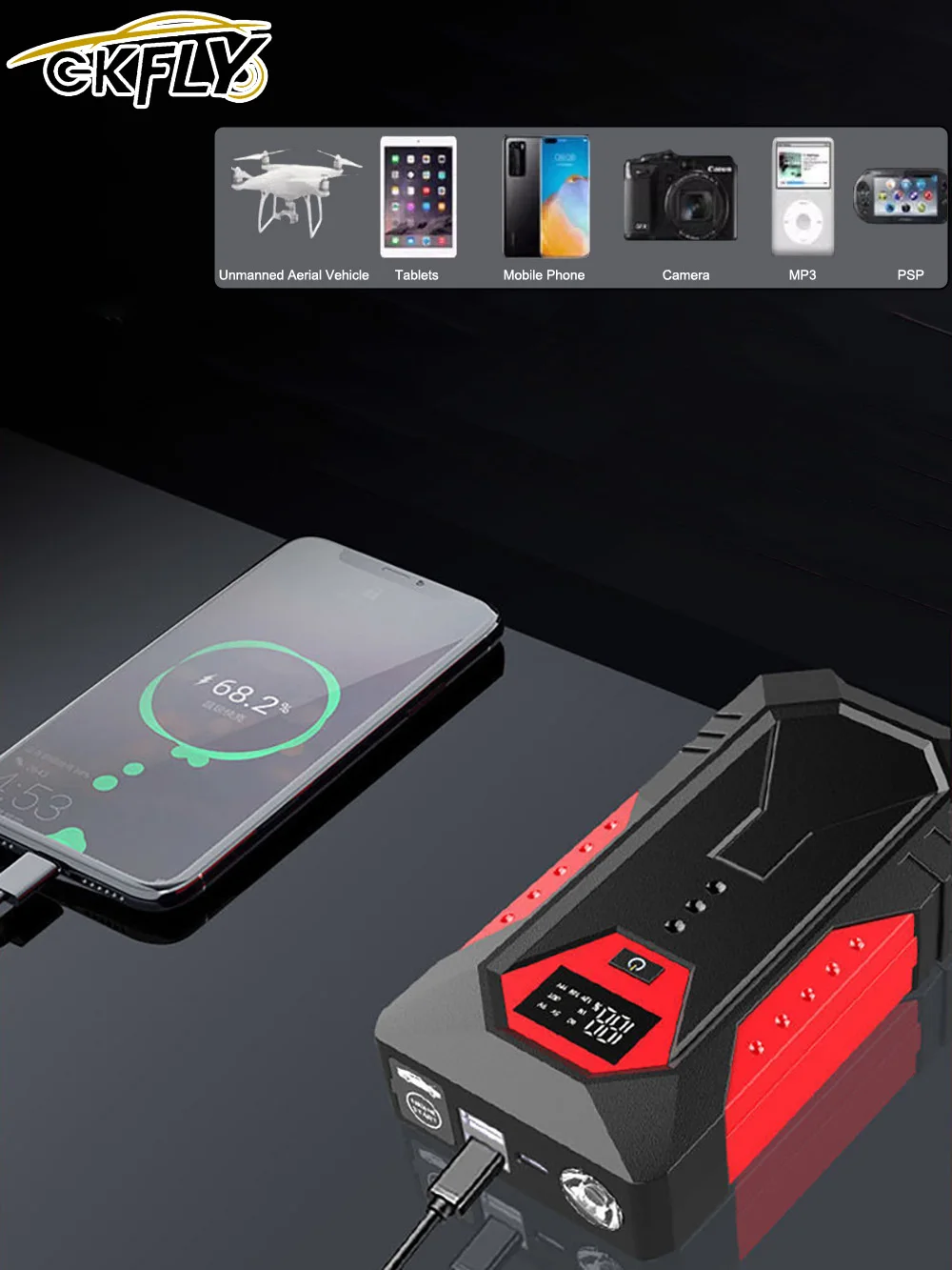 GKFLY 3000A/4000A Przenośny Rozrusznik Samochodowy Power Bank Ładowarka Booster Urządzenie Rozruchowe do Samochodów Benzynowych i Diesla Awaryjny Booster — zdjęcie 2