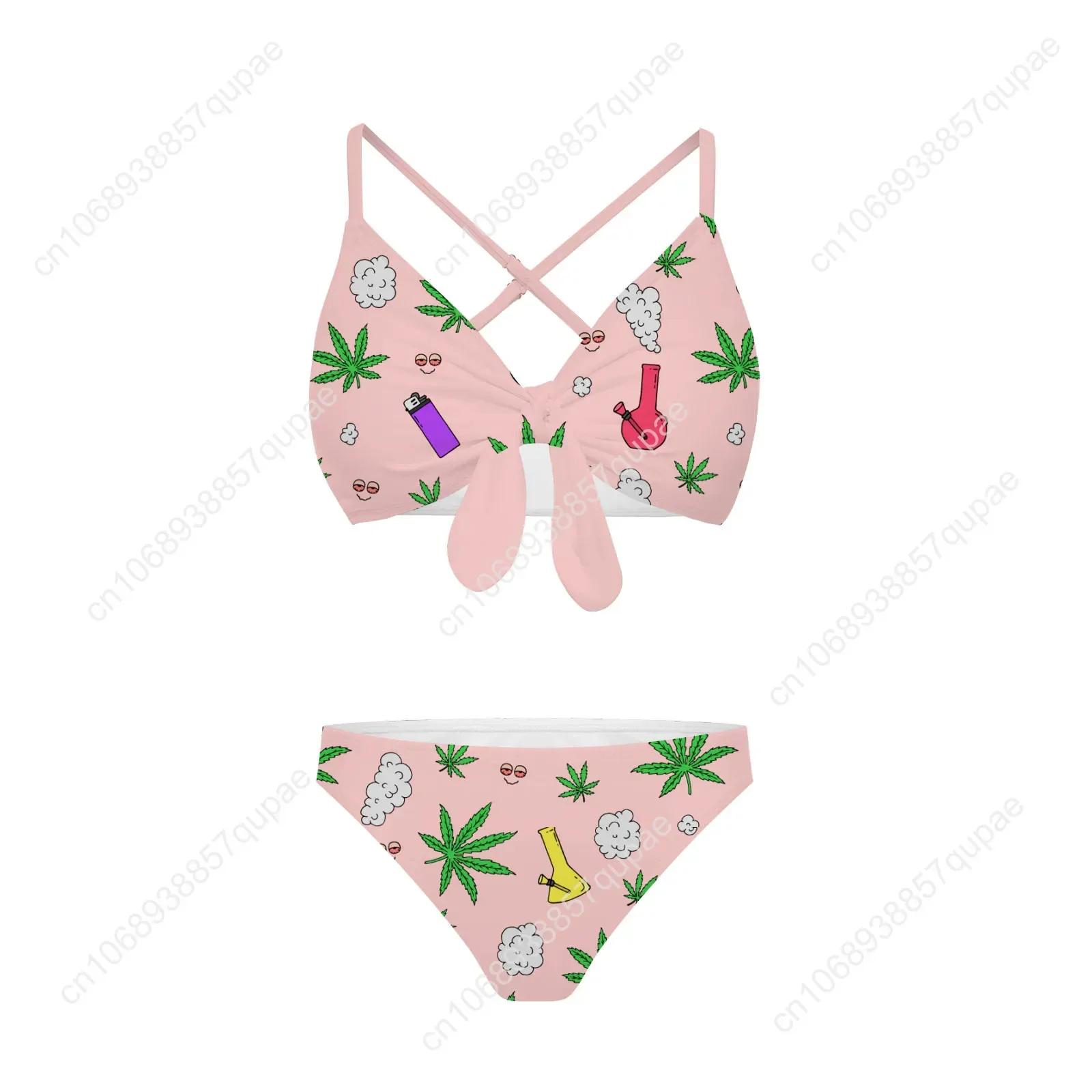 Leaf Weed Rasta MarijuanaYellow Green Suits Cross Strap Suspenders Swimsuits Womens Bikini Pool Party Beach Swimwear Beachwear