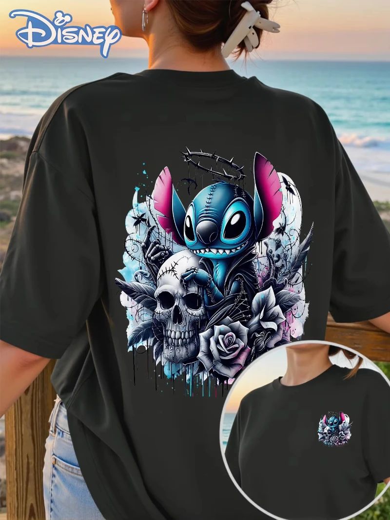 ديزني غرزة سوبر لطيف الأمامي والخلفي تي شيرت مطبوع ديزني الرجال النساء الصيف Y2K فضفاض عادية تنوعا قصيرة الأكمام #1