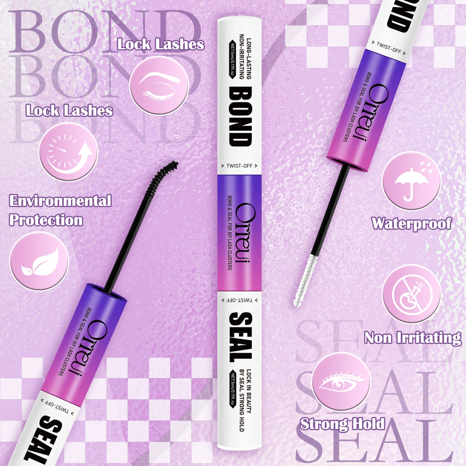 2 in 1 Cluster Lash Bond & Seal Eyelash Glue Waterproof Long Lasting Black White Dual End DIY Lash Extension Adhesive